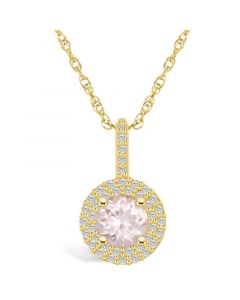 Morganite (1-1/4 Ct. T.W.) and Diamond (3/8 Ct. T.W.) Halo Pendant Necklace in 14K Yellow Gold