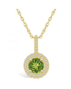 Peridot (1-1/2 Ct. T.W.) and Diamond (3/8 Ct. T.W.) Halo Pendant Necklace in 14K Yellow Gold