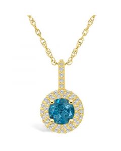 London Blue Topaz (1-5/8 Ct. T.W.) and Diamond (3/8 Ct. T.W.) Halo Pendant Necklace in 14K Yellow Gold