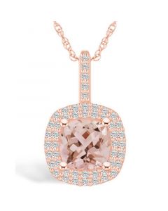 Morganite (2 Ct. T.W.) and Diamond (1/2 Ct. T.W.) Halo Pendant Necklace in 14K Rose Gold