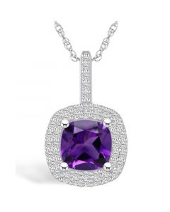 Amethyst (2 Ct. T.W.) and Diamond (1/2 Ct. T.W.) Halo Pendant Necklace in 14K White Gold