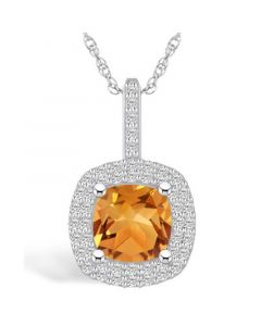 Citrine (2 Ct. T.W.) and Diamond (1/2 Ct. T.W.) Halo Pendant Necklace in 14K White Gold