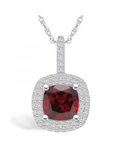 Garnet (2-3/4 Ct. T.W.) and Diamond (1/2 Ct. T.W.) Halo Pendant Necklace in 14K White Gold