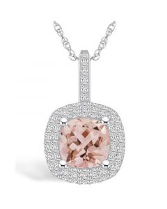 Morganite (2 Ct. T.W.) and Diamond (1/2 Ct. T.W.) Halo Pendant Necklace in 14K White Gold