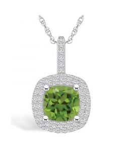 Peridot (2-3/8 Ct. T.W.) and Diamond (1/2 Ct. T.W.) Halo Pendant Necklace in 14K White Gold