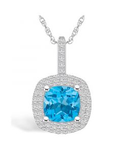 Blue Topaz (2-3/4 Ct. T.W.) and Diamond (1/2 Ct. T.W.) Halo Pendant Necklace in 14K White Gold