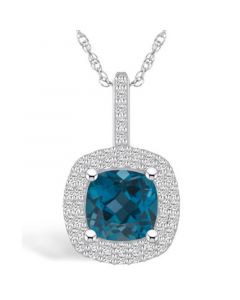 London Blue Topaz (2-3/4 Ct. T.W.) and Diamond (1/2 Ct. T.W.) Halo Pendant Necklace in 14K White Gold