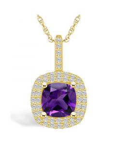 Amethyst (2 Ct. T.W.) and Diamond (1/2 Ct. T.W.) Halo Pendant Necklace in 14K Yellow Gold