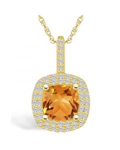 Citrine (2 Ct. T.W.) and Diamond (1/2 Ct. T.W.) Halo Pendant Necklace in 14K Yellow Gold