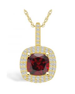 Garnet (2-3/4 Ct. T.W.) and Diamond (1/2 Ct. T.W.) Halo Pendant Necklace in 14K Yellow Gold