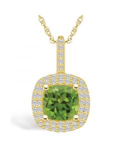 Peridot (2-3/8 Ct. T.W.) and Diamond (1/2 Ct. T.W.) Halo Pendant Necklace in 14K Yellow Gold