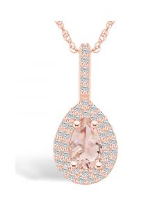 Morganite (3/4 Ct. T.W.) and Diamond (3/8 Ct. T.W.) Halo Pendant Necklace in 14K Rose Gold