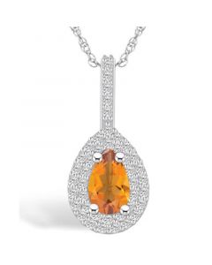 Citrine (7/8 Ct. T.W.) and Diamond (3/8 Ct. T.W.) Halo Pendant Necklace in 14K White Gold