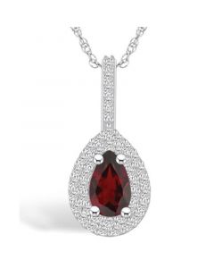 Garnet (1-1/10 Ct. T.W.) and Diamond (3/8 Ct. T.W.) Halo Pendant Necklace in 14K White Gold