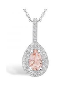 Morganite (3/4 Ct. T.W.) and Diamond (3/8 Ct. T.W.) Halo Pendant Necklace in 14K White Gold