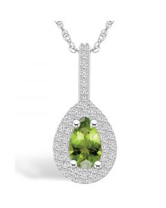 Peridot (1 Ct. T.W.) and Diamond (3/8 Ct. T.W.) Halo Pendant Necklace in 14K White Gold