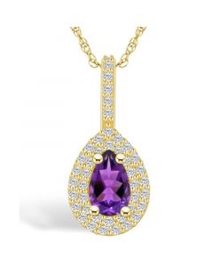 Amethyst (7/8 Ct. T.W.) and Diamond (3/8 Ct. T.W.) Halo Pendant Necklace in 14K Yellow Gold