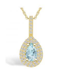 Aquamarine (3/4 Ct. T.W.) and Diamond (3/8 Ct. T.W.) Halo Pendant Necklace in 14K Yellow Gold