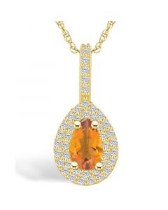 Citrine (7/8 Ct. T.W.) and Diamond (3/8 Ct. T.W.) Halo Pendant Necklace in 14K Yellow Gold