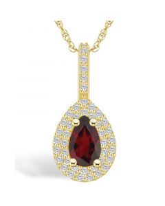 Garnet (1-1/10 Ct. T.W.) and Diamond (3/8 Ct. T.W.) Halo Pendant Necklace in 14K Yellow Gold