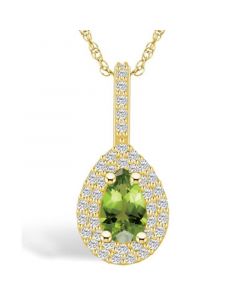 Peridot (1 Ct. T.W.) and Diamond (3/8 Ct. T.W.) Halo Pendant Necklace in 14K Yellow Gold