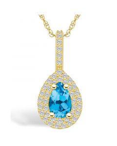 Blue Topaz (1 Ct. T.W.) and Diamond (3/8 Ct. T.W.) Halo Pendant Necklace in 14K Yellow Gold