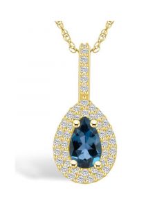 London Blue Topaz (1 Ct. T.W.) and Diamond (3/8 Ct. T.W.) Halo Pendant Necklace in 14K Yellow Gold