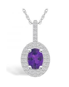 Amethyst (1-1/5 Ct. T.W.) and Diamond (1/2 Ct. T.W.) Halo Pendant Necklace in 14K White Gold