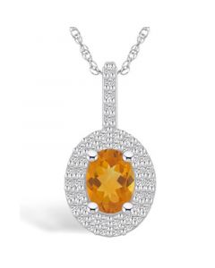 Citrine (1-1/5 Ct. T.W.) and Diamond (1/2 Ct. T.W.) Halo Pendant Necklace in 14K White Gold