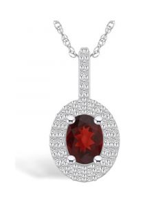 Garnet (1-1/2 Ct. T.W.) and Diamond (1/2 Ct. T.W.) Halo Pendant Necklace in 14K White Gold