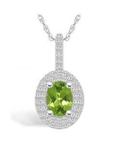 Peridot (1-1/3 Ct. T.W.) and Diamond (1/2 Ct. T.W.) Halo Pendant Necklace in 14K White Gold