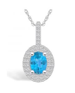 Blue Topaz (1-5/8 Ct. T.W.) and Diamond (1/2 Ct. T.W.) Halo Pendant Necklace in 14K White Gold