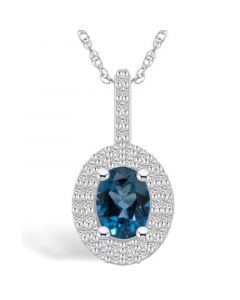 London Blue Topaz (1-5/8 Ct. T.W.) and Diamond (1/2 Ct. T.W.) Halo Pendant Necklace in 14K White Gold