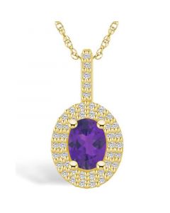 Amethyst (1-1/5 Ct. T.W.) and Diamond (1/2 Ct. T.W.) Halo Pendant Necklace in 14K Yellow Gold