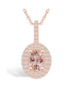 Morganite (1-1/7 Ct. T.W.) and Diamond (1/2 Ct. T.W.) Halo Pendant Necklace in 14K Rose Gold