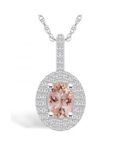 Morganite (1-1/7 Ct. T.W.) and Diamond (1/2 Ct. T.W.) Halo Pendant Necklace in 14K White Gold