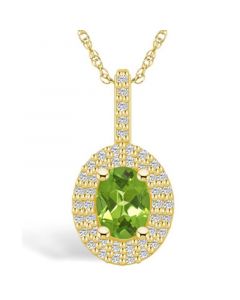 Peridot (1-1/3 Ct. T.W.) and Diamond (1/2 Ct. T.W.) Halo Pendant Necklace in 14K Yellow Gold