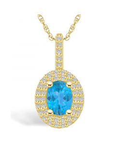 Blue Topaz (1-5/8 Ct. T.W.) and Diamond (1/2 Ct. T.W.) Halo Pendant Necklace in 14K Yellow Gold