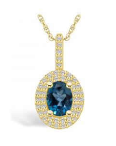 London Blue Topaz (1-5/8 Ct. T.W.) and Diamond (1/2 Ct. T.W.) Halo Pendant Necklace in 14K Yellow Gold