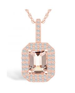 Morganite (1-3/8 Ct. T.W.) and Diamond (1/2 Ct. T.W.) Halo Pendant Necklace in 14K Rose Gold