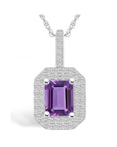 Amethyst (1-5/8 Ct. T.W.) and Diamond (1/2 Ct. T.W.) Halo Pendant Necklace in 14K White Gold