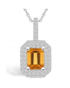 Citrine (1-5/8 Ct. T.W.) and Diamond (1/2 Ct. T.W.) Halo Pendant Necklace in 14K White Gold