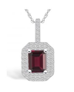 Garnet (2 Ct. T.W.) and Diamond (1/2 Ct. T.W.) Halo Pendant Necklace in 14K White Gold