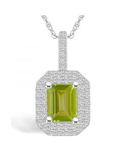 Peridot (1-3/4 Ct. T.W.) and Diamond (1/2 Ct. T.W.) Halo Pendant Necklace in 14K White Gold