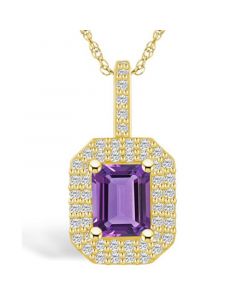 Amethyst (1-5/8 Ct. T.W.) and Diamond (1/2 Ct. T.W.) Halo Pendant Necklace in 14K Yellow Gold