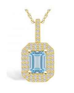 Aquamarine (1-3/8 Ct. T.W.) and Diamond (1/2 Ct. T.W.) Halo Pendant Necklace in 14K Yellow Gold