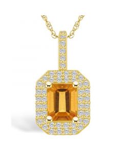 Citrine (1-5/8 Ct. T.W.) and Diamond (1/2 Ct. T.W.) Halo Pendant Necklace in 14K Yellow Gold