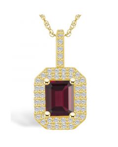 Garnet (2 Ct. T.W.) and Diamond (1/2 Ct. T.W.) Halo Pendant Necklace in 14K Yellow Gold