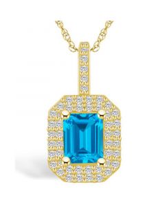 Blue Topaz (2 Ct. T.W.) and Diamond (1/2 Ct. T.W.) Halo Pendant Necklace in 14K Yellow Gold