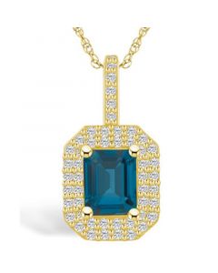 London Blue Topaz (2 Ct. T.W.) and Diamond (1/2 Ct. T.W.) Halo Pendant Necklace in 14K Yellow Gold